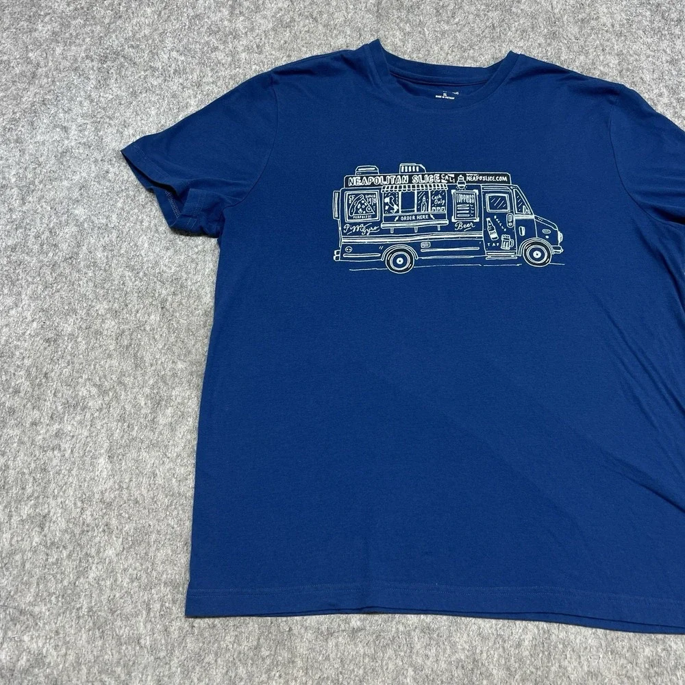 Banana Republic Shirt Mens XL Blue Crew Neck Neapolitan Slice Pizza Casual Tee‎